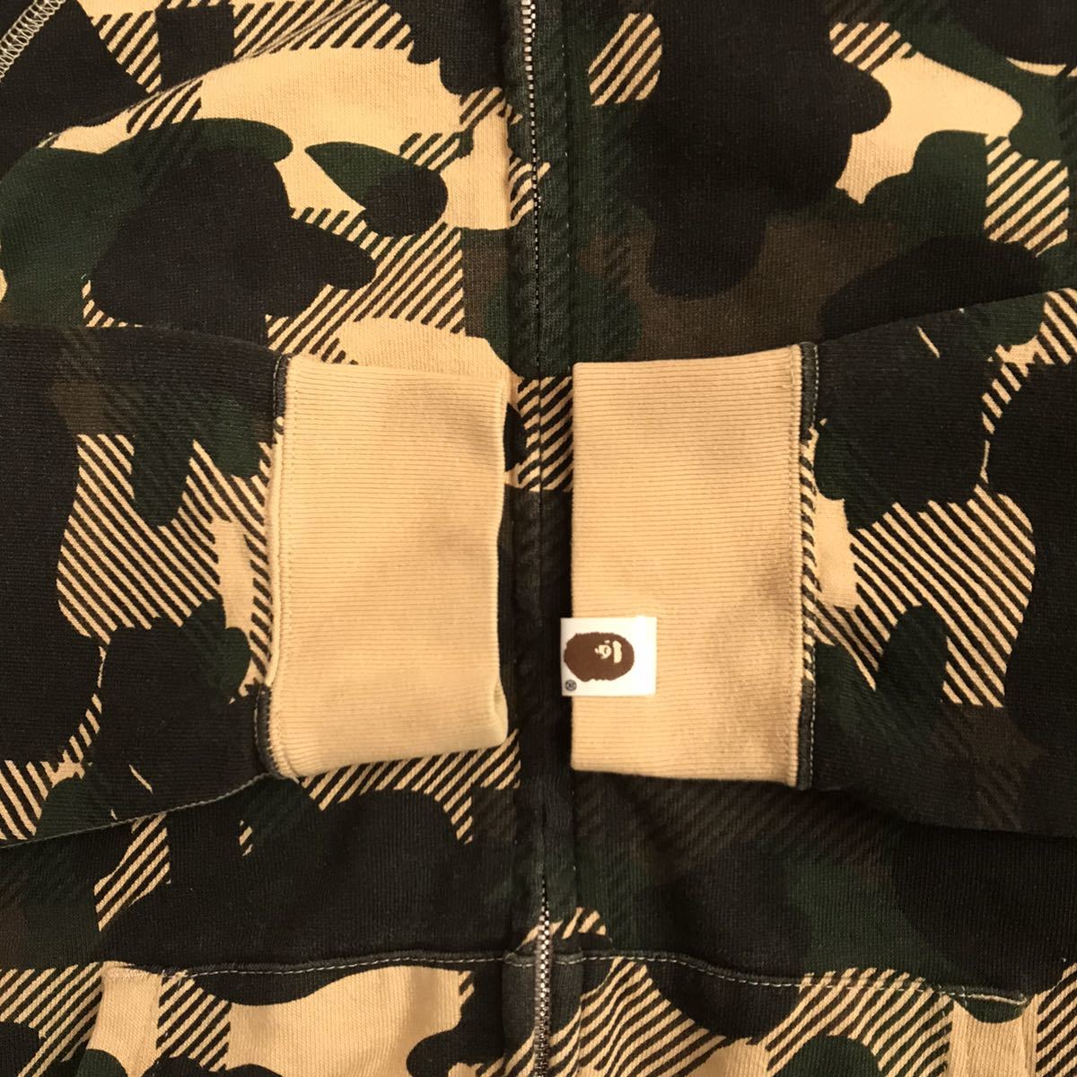 チェック 1st camo yellow フルジップ パーカー Sサイズ BAPE logo full zip hoodie a bathing ape エイプ ベイプ アベイシングエイプ 1899_画像3