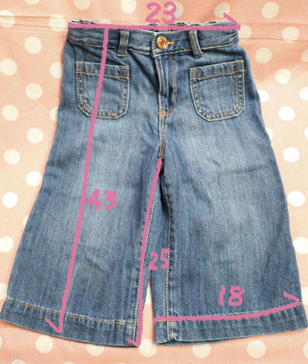 GAP DENIM wide-leg crop jeans 3years 100サイズ 3歳デニムパンツ 子供ポケット付きズボン ギャップ古着 ウエストゴムデニム_画像8