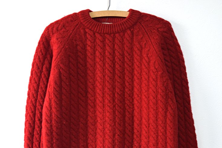 [ бесплатная доставка ]70s 80s Vintage Fisherman свитер шерсть вязаный женский XS соответствует красный цвет кабель плетеный CH0509