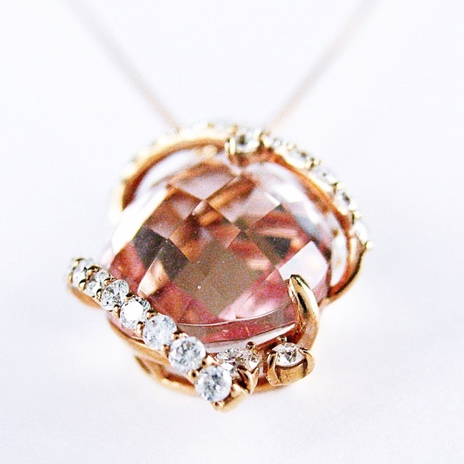 K18PG ★ネックレス モルガナイト5.66ct 3月誕生石 ◇ダイヤ0.35ct ●45cm ◆鑑別書付【中古】 /e9504_画像4