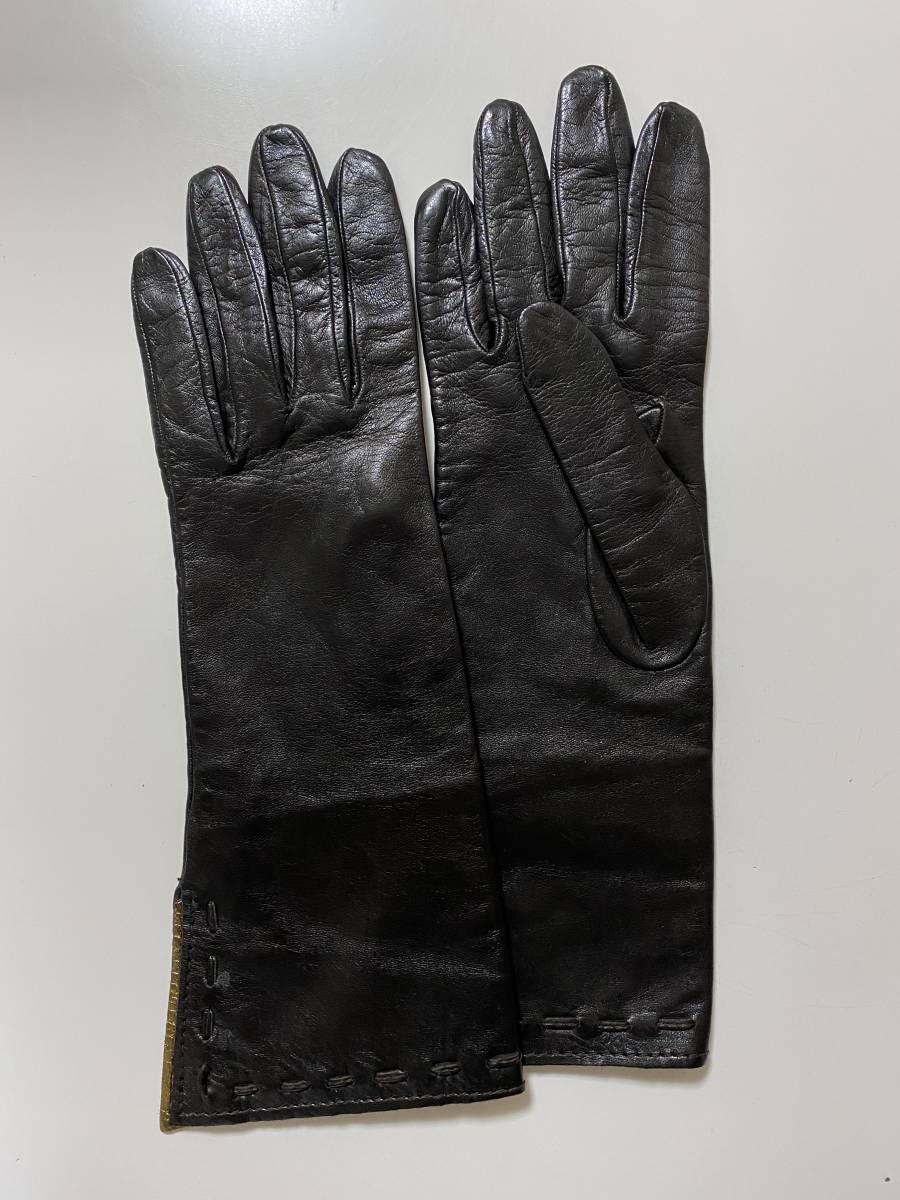 [ beautiful goods ] Italy made BC lady's leather glove leather gloves lining less hem by return design size 7 dark brown 