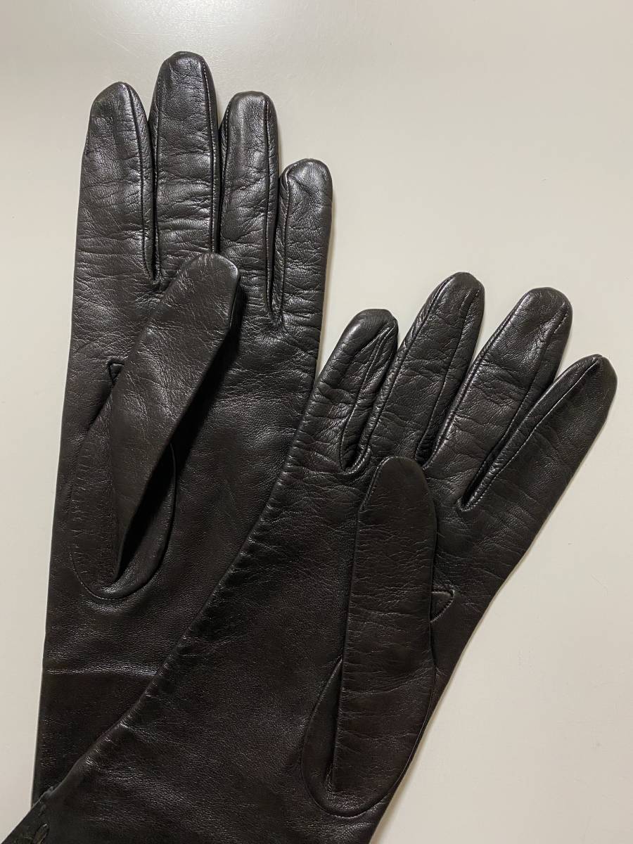 [ beautiful goods ] Italy made BC lady's leather glove leather gloves lining less hem by return design size 7 dark brown 