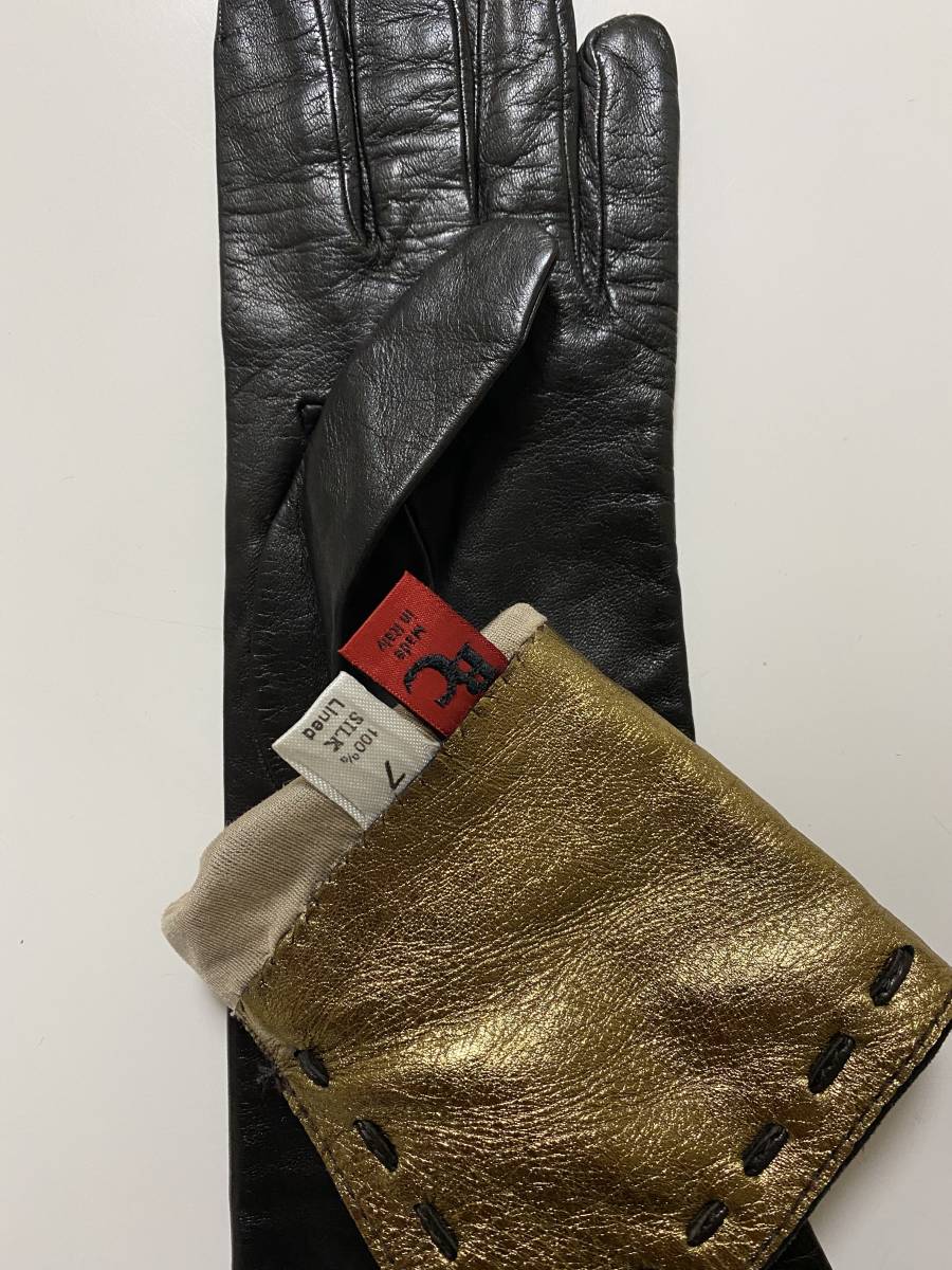 [ beautiful goods ] Italy made BC lady's leather glove leather gloves lining less hem by return design size 7 dark brown 