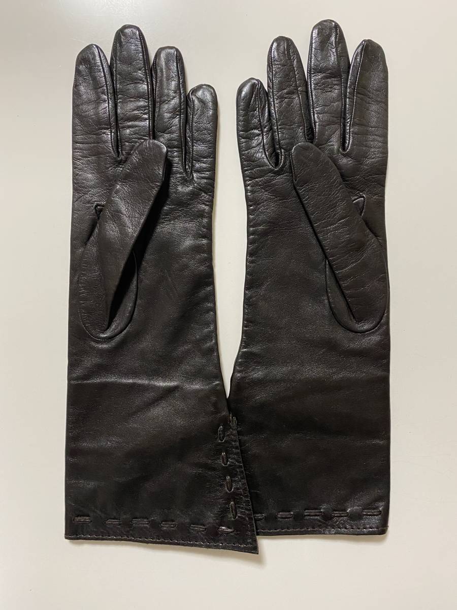 [ beautiful goods ] Italy made BC lady's leather glove leather gloves lining less hem by return design size 7 dark brown 