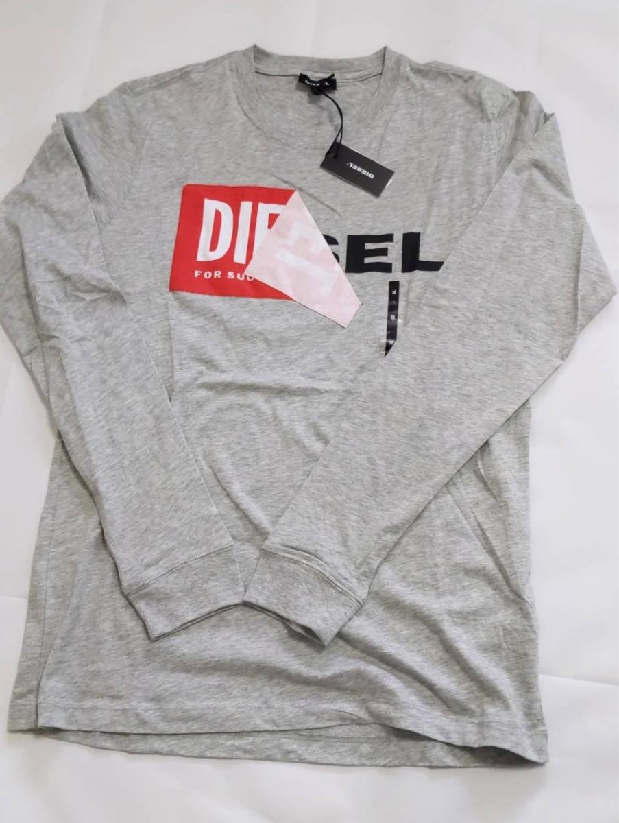 ★新品★ DIESEL ディーゼル スクラッチ ロゴ　長袖 Tシャツ 長袖Tシャツ　グレー　Mサイズ ボックスロゴ　ロンT