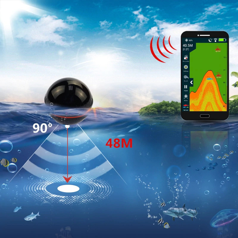 ワカサギ 魚探 釣り 魚群探知機 XA02エコーポータブルワイヤレス魚群探知機ソナー48m160ft釣り警報ios & andro_画像2