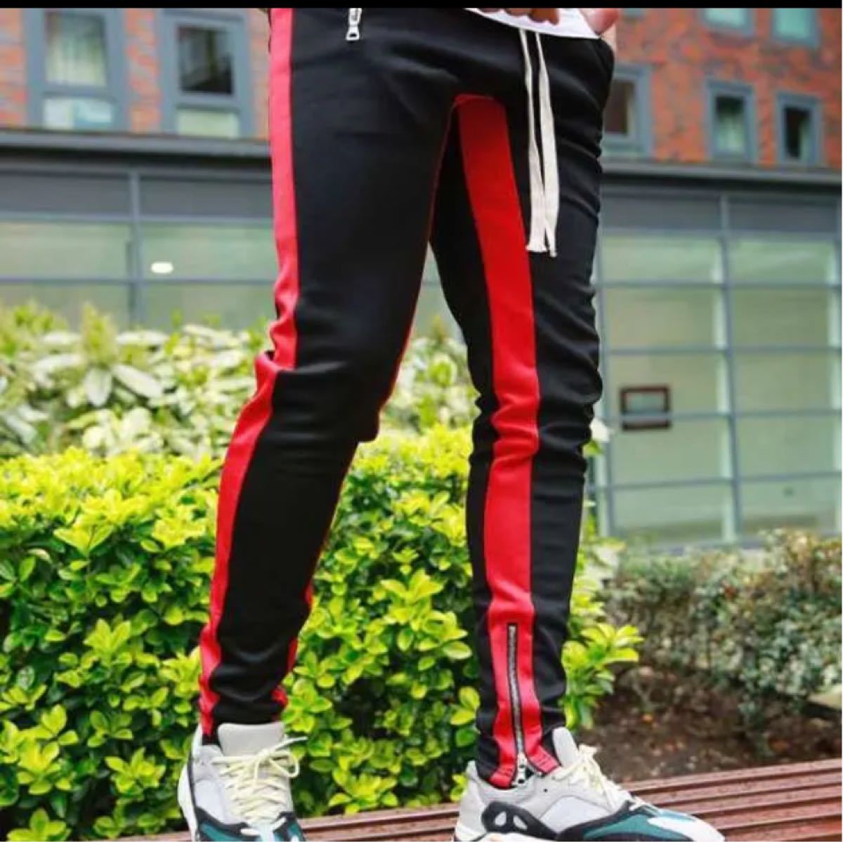 ラインパンツ ジョガーパンツ メンズ スウェット 黒 ブラック 赤　レッド L  アディダスオリジナルス adidas