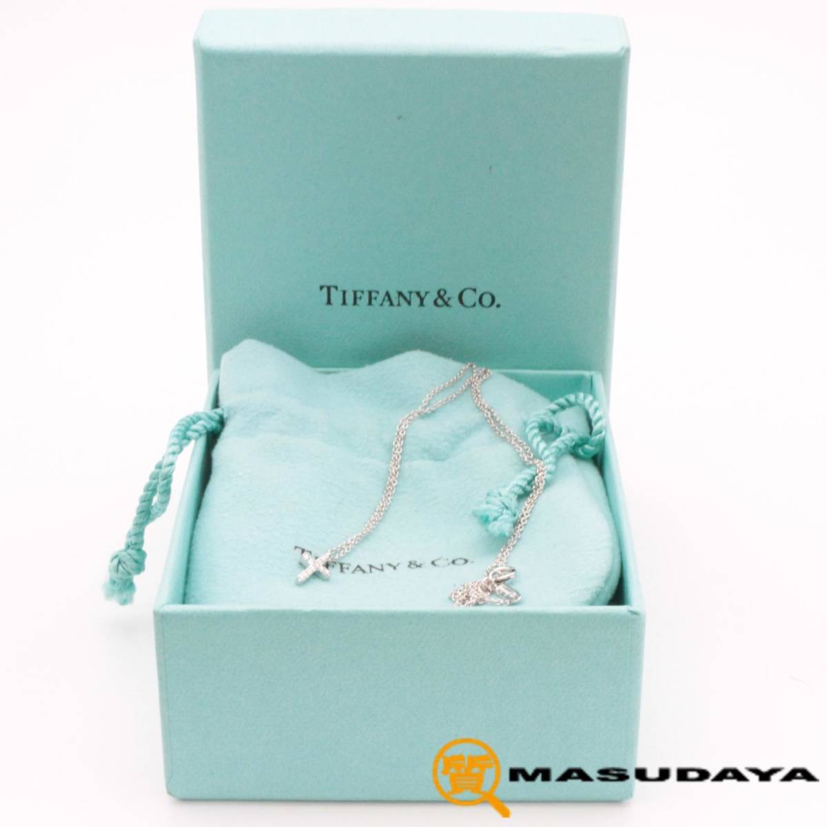 ◆◇【超美品】Tiffany  Co. ティファニー メトロ クロス ミニ ダイヤモンド ネックレス K18WG◇◆