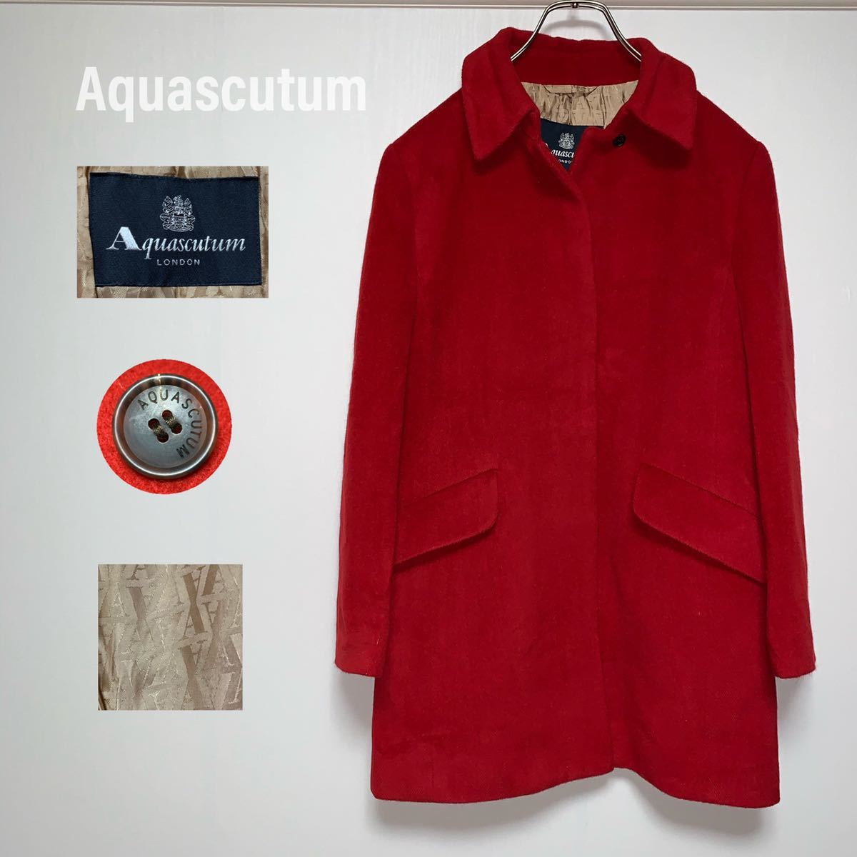 豪華ラッピング無料 美品 Aquascutum アンゴラ 比翼 ステンカラー