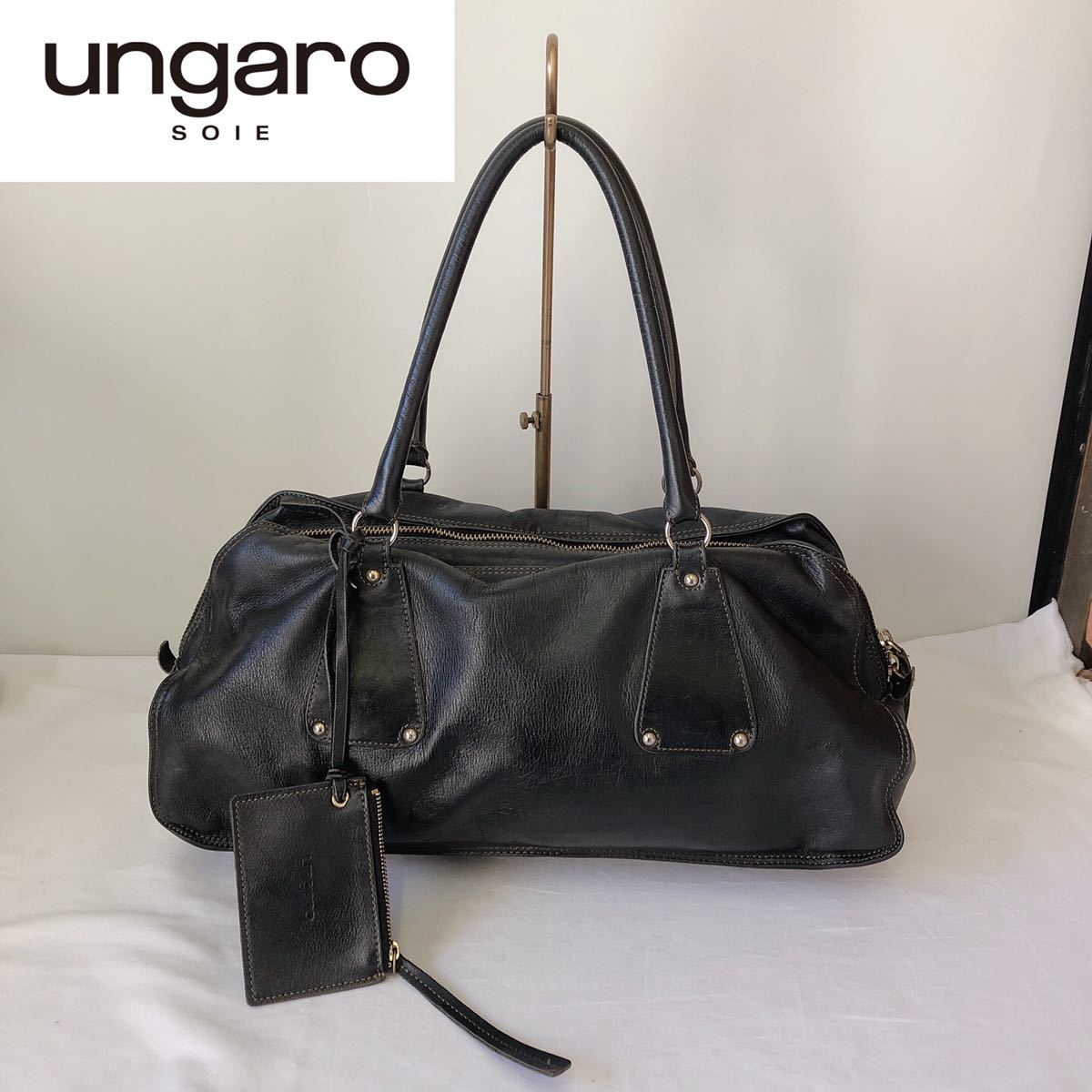 ungaro ウンガロ ヴィンテージ ハンドバッグ オールレザー シボ革 茶