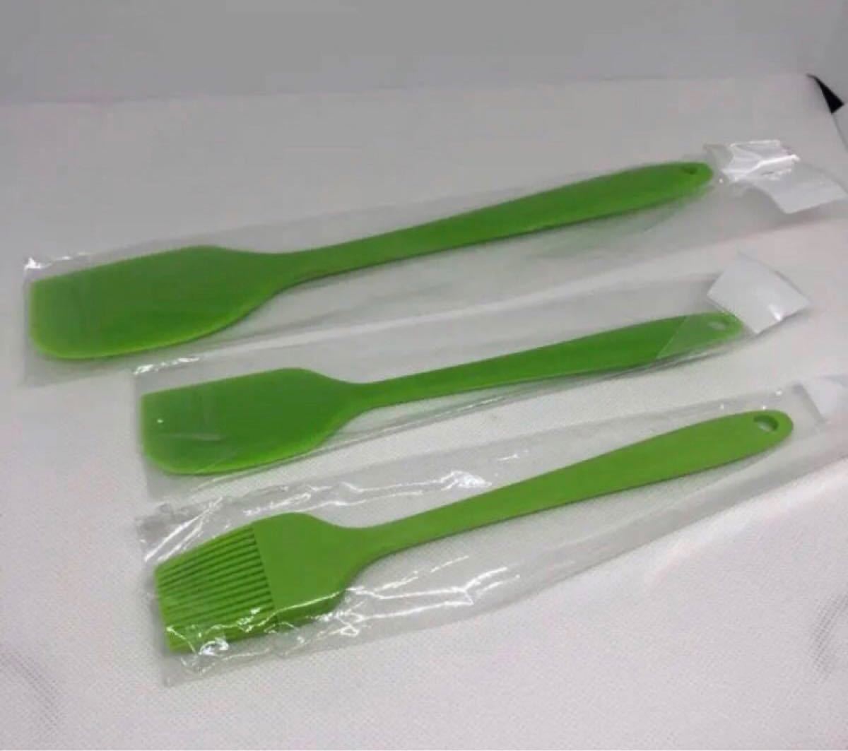 スパチュラ ヘラ　ハケ　クッキング用品調理製菓器具 緑　3点セット