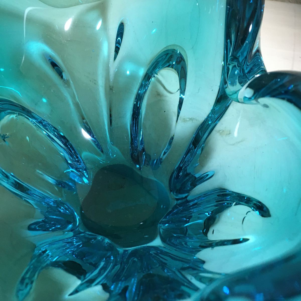 灰皿 アッシュトレイ ブルー ガラス アンティーク (1096)_画像4
