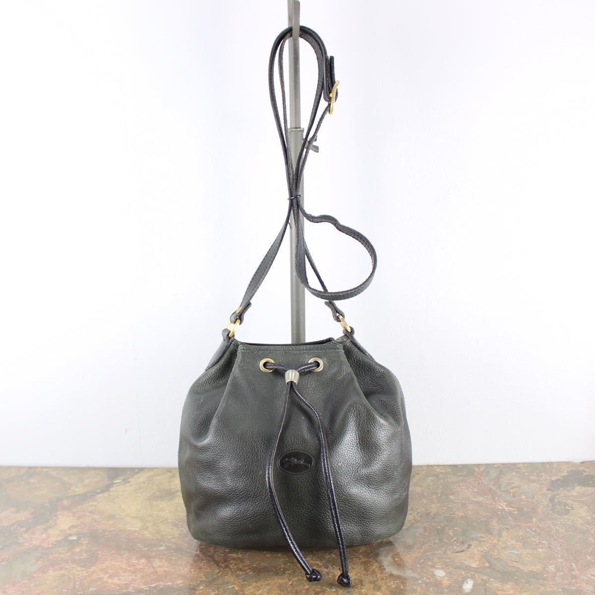 LONGCHAMP LEATHER DRAWSTRING SHOULDER BAG/ロンシャン巾着型レザーショルダーバッグ