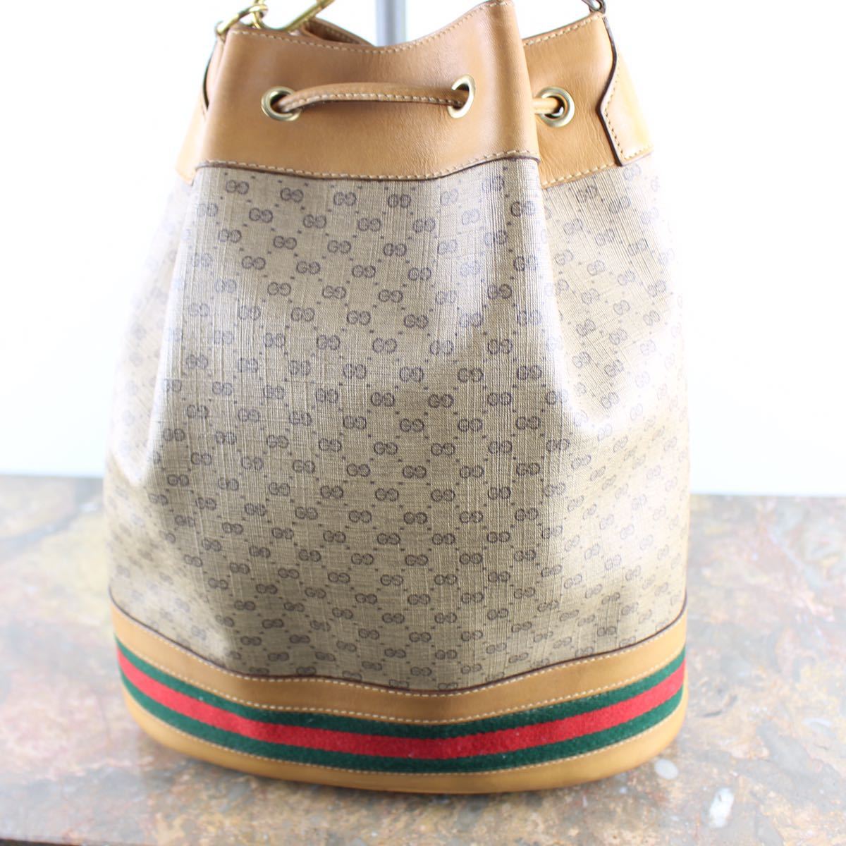 OLD GUCCI GG PATTERNED SHERRY LINE DRAWSTRING SHOULDER BAG