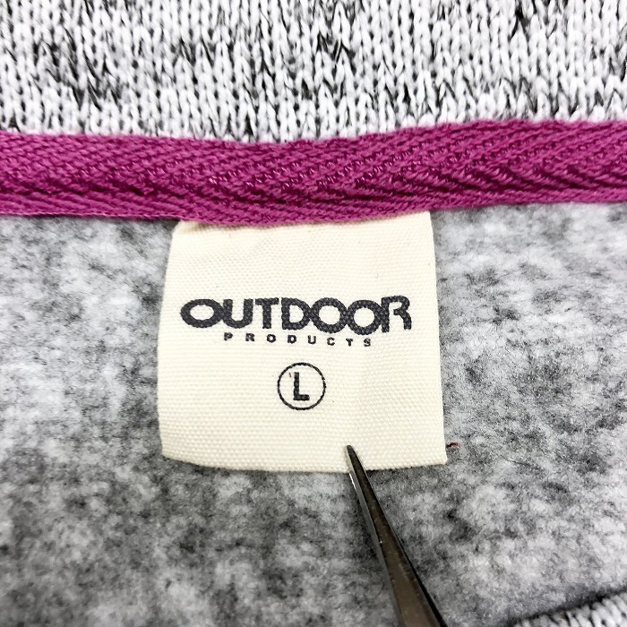 OUTDOOR PRODUCTS アウトドアプロダクツ L レディース スウェットシャツ トレーナー 裏起毛 ロゴ刺繍 丸首 長袖 ポリ100% ヘザーグレー_画像6