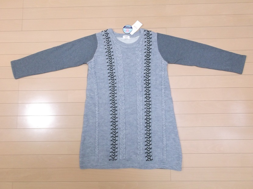 【BEAMS/ビームス】☆オシャレ 編み 模様 デザイン☆素敵 ニット セーター チュニック 長袖 ワンピース M グレー☆即決!! PayPay ペイペイ