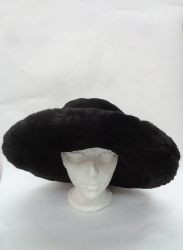 カスタムメイド　メンズ　ブラック・シェアード・ビーバー毛皮ファー・ハット　帽子　広めのブリム