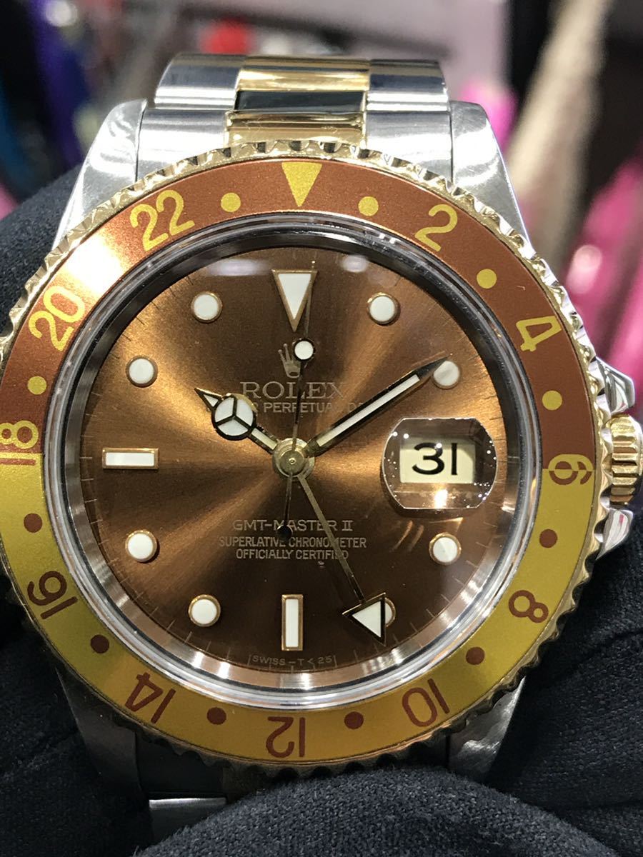 ロレックス ROLEX GMTマスター2 ルートビア 16713 K18YGxSS S番 茶 金 メンズ 腕時計 自動巻き ブラウン_画像3