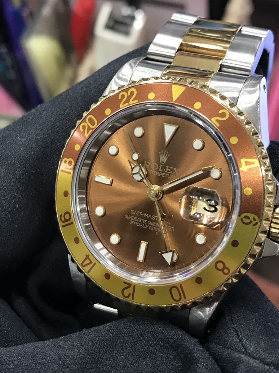 ロレックス ROLEX GMTマスター2 ルートビア 16713 K18YGxSS S番 茶 金 メンズ 腕時計 自動巻き ブラウン_画像1