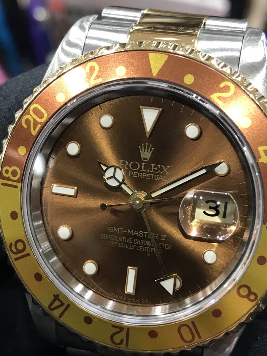 ロレックス ROLEX GMTマスター2 ルートビア 16713 K18YGxSS S番 茶 金 メンズ 腕時計 自動巻き ブラウン_画像2