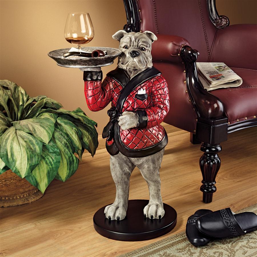 ジャケットを着た犬・ブルドッグの執事　サイドテーブルインテリア置物装飾品家具装飾品ホームデコ洋風オブジェ西洋飾りトレイフィギュア