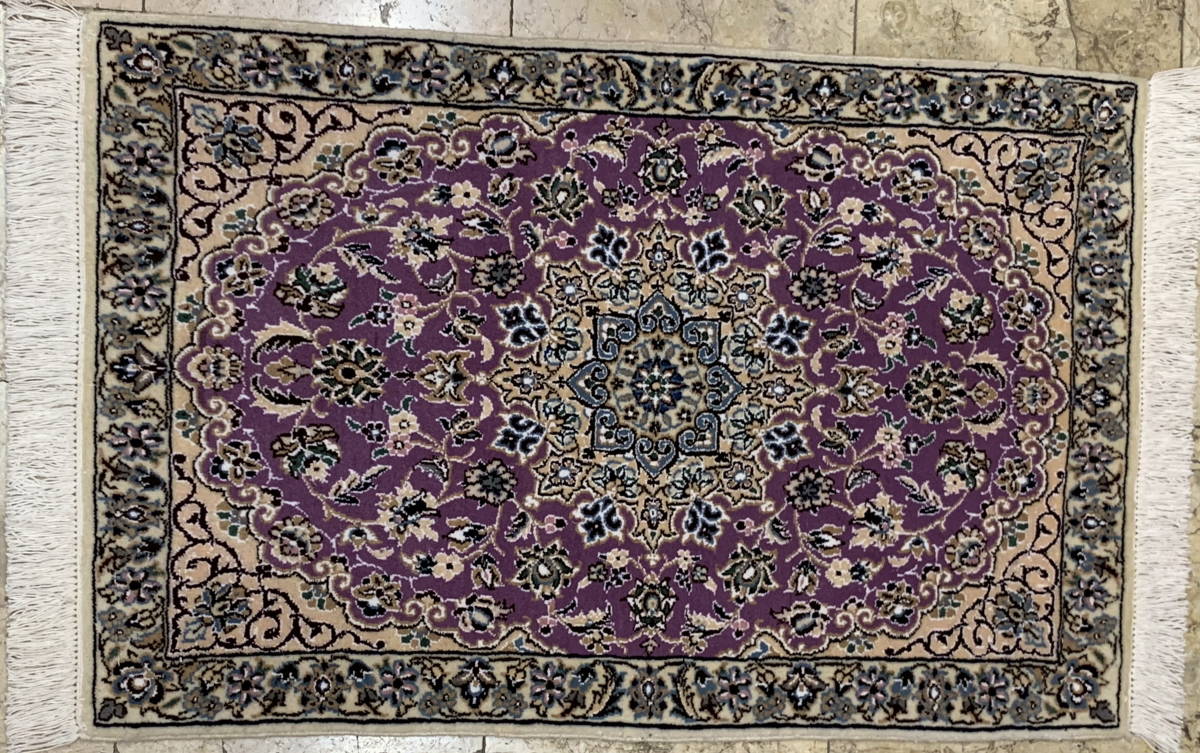 ★92x60cm★玄関用★ウール&シルク手織りペルシャ絨毯★ナイン産★新品★お買い得★送料無料344