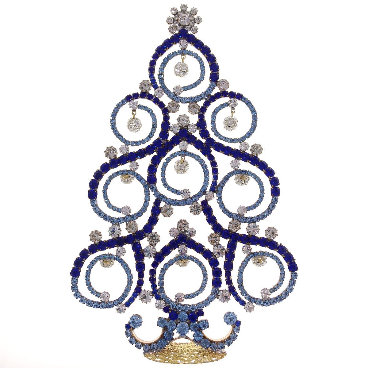 C3317◆【(LILIEN)】◆ 新品 ブルー系 個性的クリスマスツリーの置物 * 高さ約23.0㎝ ◆ チェコ産 ガラス ラインストーン ◆ ハンドメイド