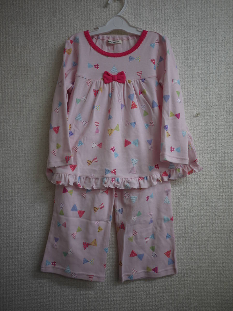 50％off/新/即☆Kids Foret☆ 100/Ｐ/女児/リボン総柄 パジャマ_画像2