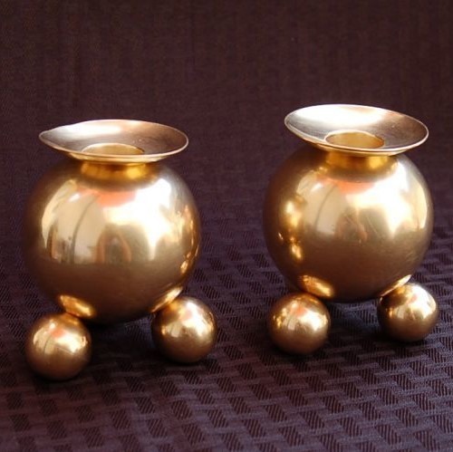 K3484 rare GUSUMS BRUK antique pair candle holder 1900\'s~1930\'s*a-ru deco * brass made * Sweden * Intell low sok establish 