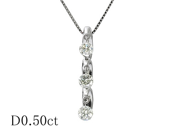 清水屋《送料無料》3Pダイヤモンド/0.50ct デザイン ネックレス K18WG ...