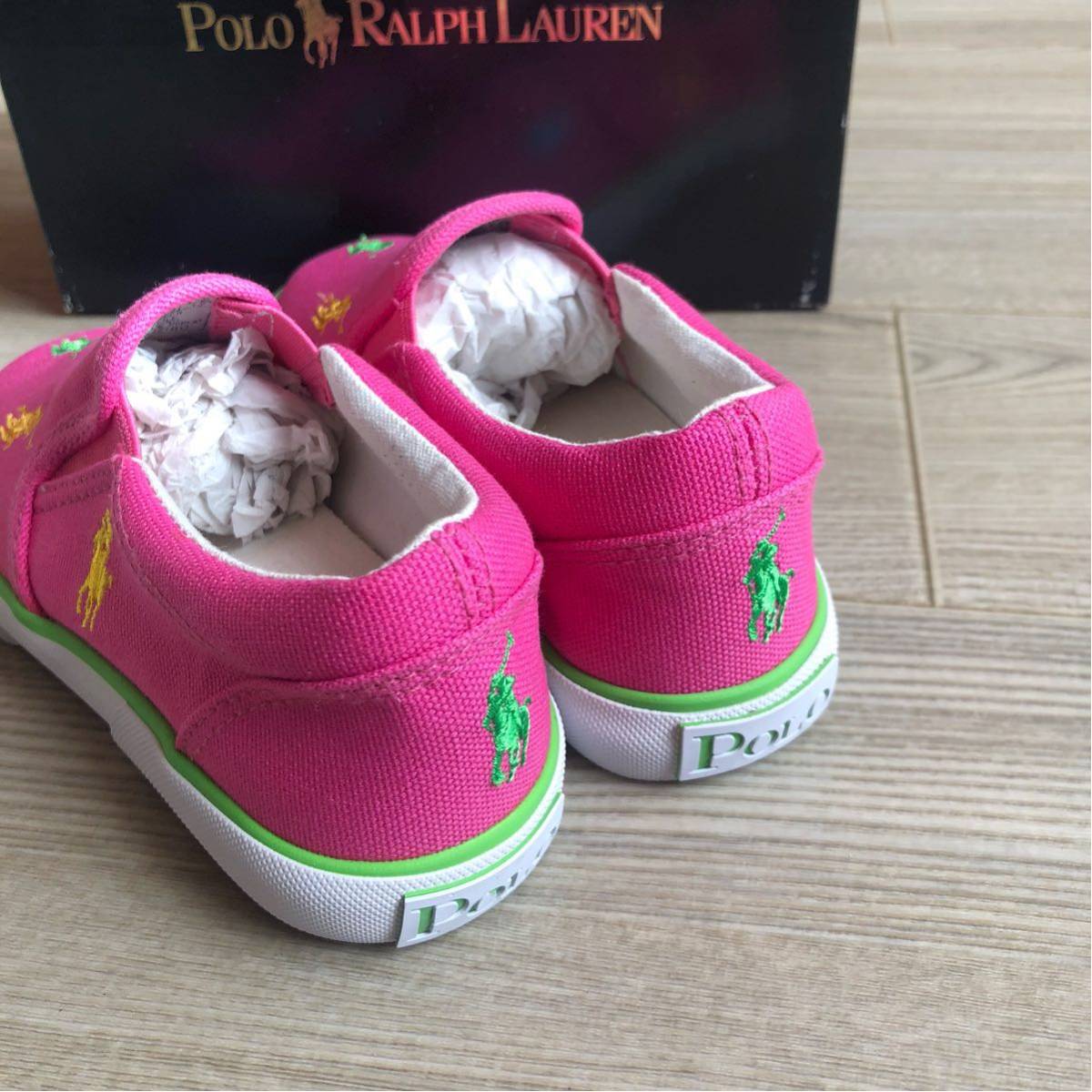 新品 POLO RALPH LAUREN☆17cm ピンク ポニー刺繍 スリッポン スニーカー カラフル ラルフローレン 靴_画像3
