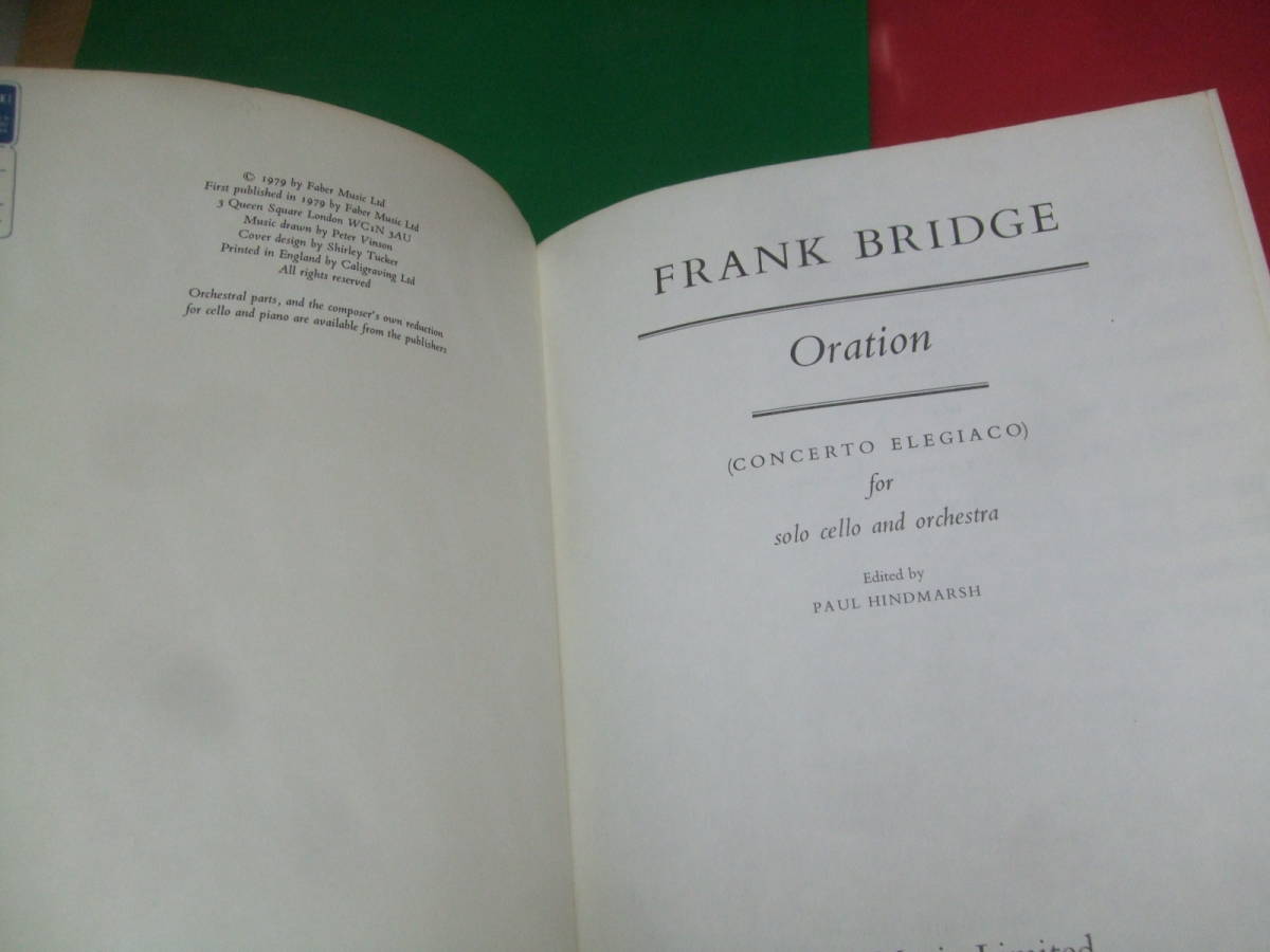 輸入楽譜 スコア/フランク・ブリッジ/悲歌的協奏曲 祈り/Frank Bridge/Oration Concerto Elegiaco/オーケストラ 稀少_画像2