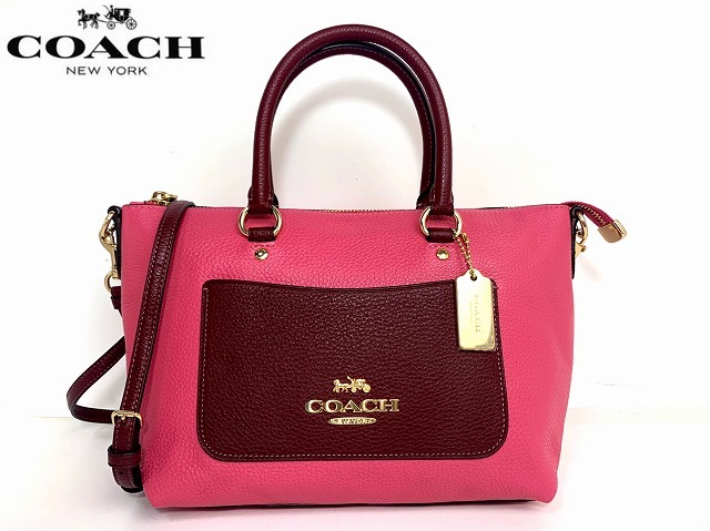 極美品★送料無料★ コーチ COACH レザー エマ サッチェル カラーブロック 2way ショルダーバッグ ハンドバッグ ★