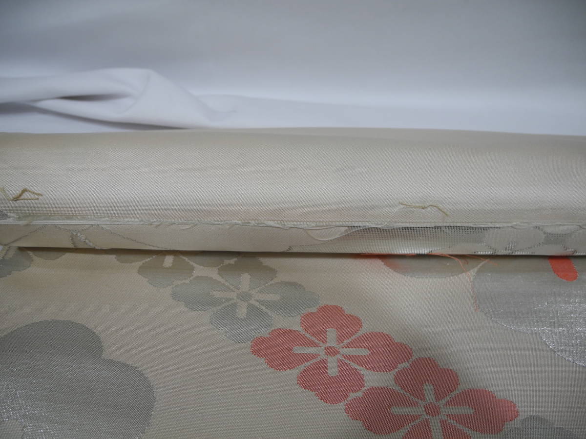 [中古] 帯 西陣織 なごや帯 正絹 絹100% 絹 反物 リメイク 素材 アンティーク 未仕立て 紋柄_画像5