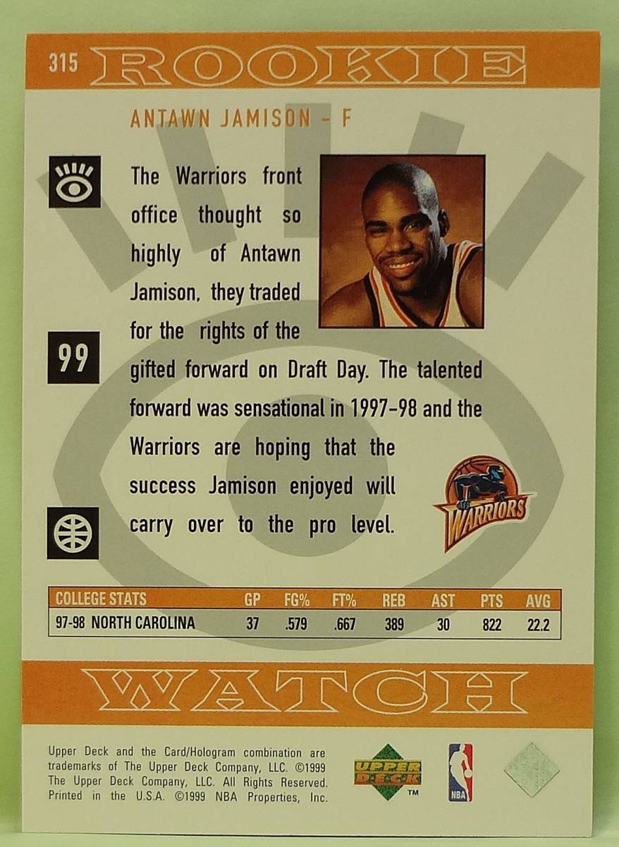  NBA １９９９ Antawn Jamison アントワン・ジェイミソン Upper Deck_画像3