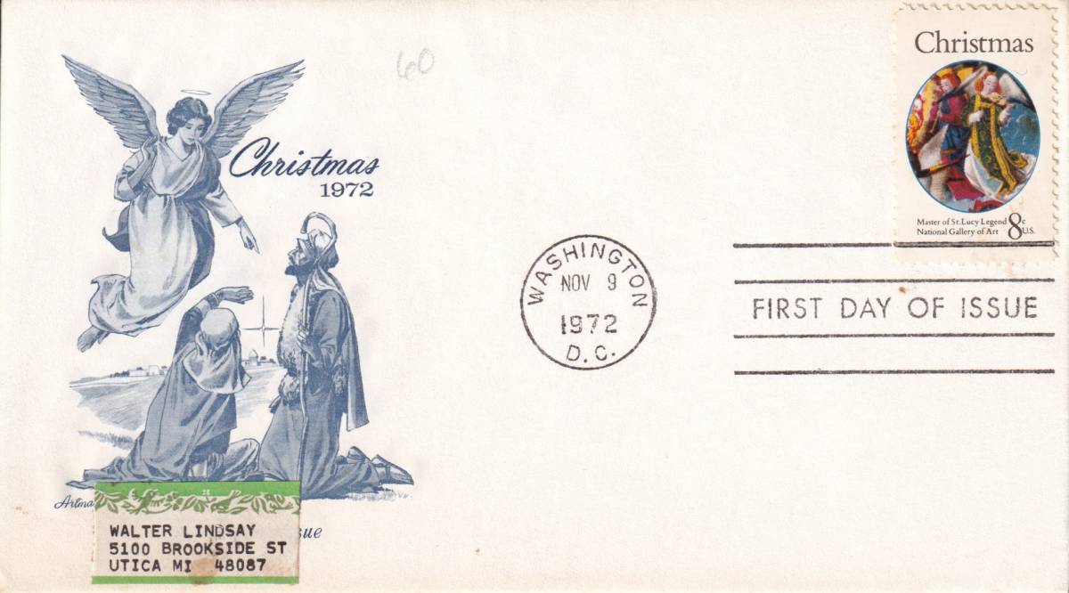 【ＦＤＣ】クリスマス切手（４）（１９７２年）（アメリカ）　t1985_画像1