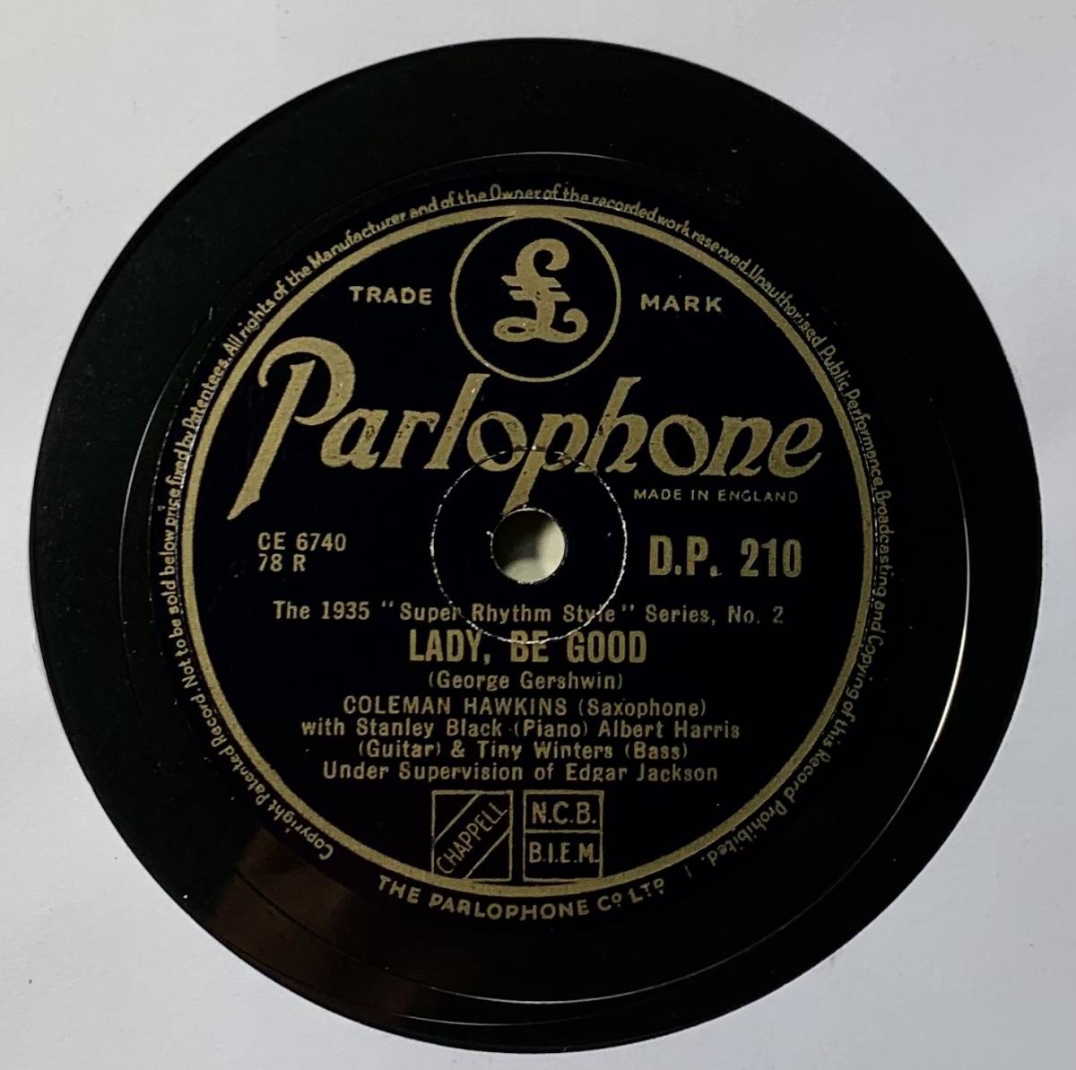COLEMAN HAWKINS /LADY, BE GOOD /LULLABY (Parlo D.P.210) SP record 78RPM JAZZ { britain }