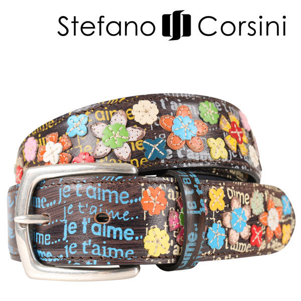 Stefano 最大94％オフ 高評価の贈り物 Corsini ステファノ コルシーニ ベルト FTJET'AIME ダークブラウン A23982 23980 マルチカラー 110 x