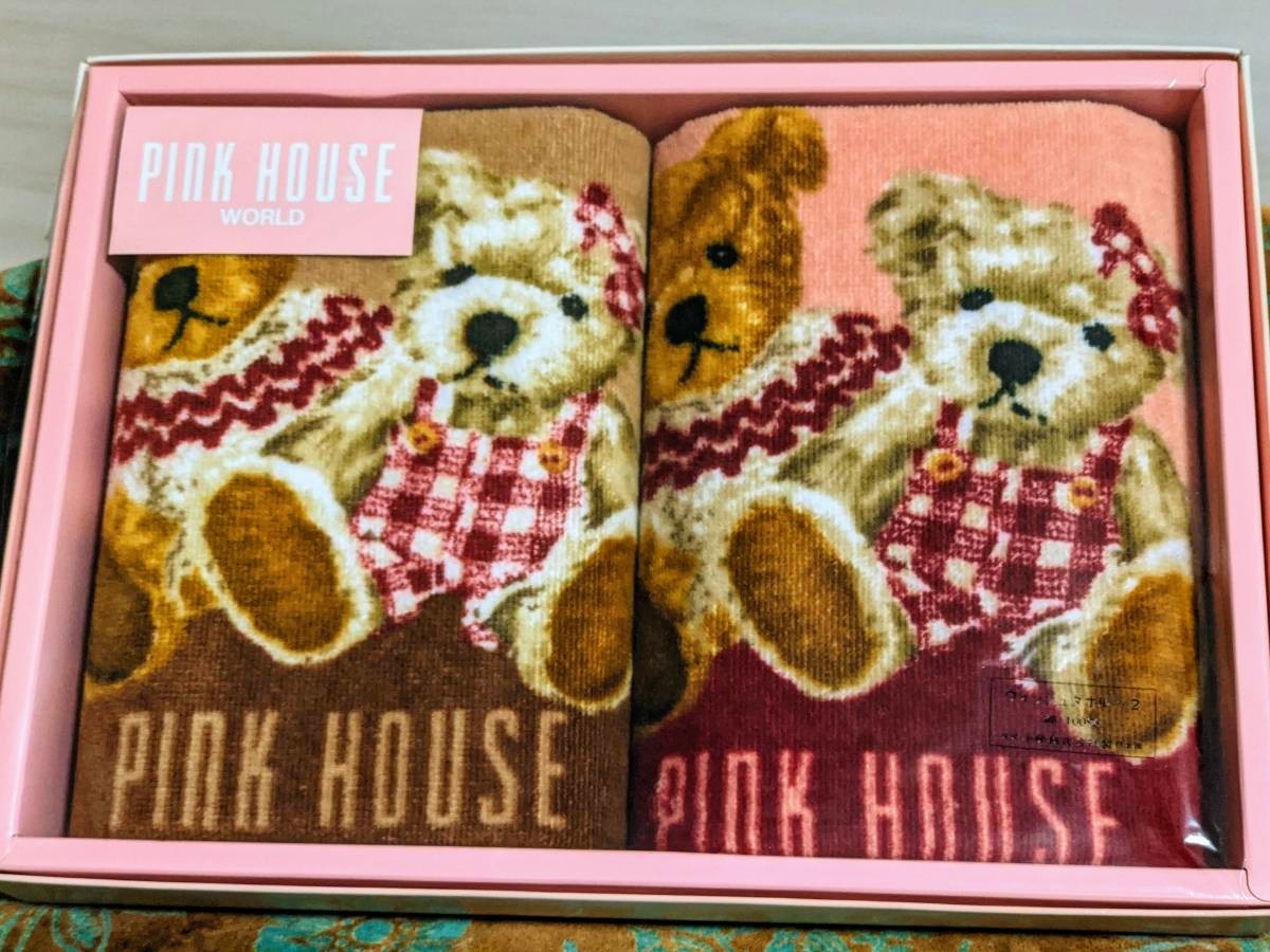  free shipping *PINKHOUSE/ Pink House / world /woshu towel / silver chewing gum check bear / Bear -/../ towel / sweater / set ②