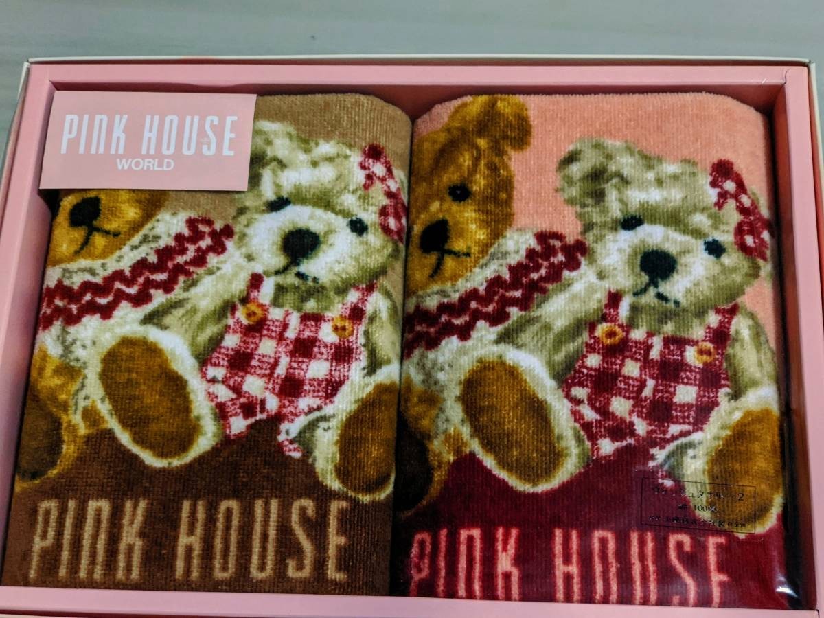  free shipping *PINKHOUSE/ Pink House / world /woshu towel / silver chewing gum check bear / Bear -/../ towel / sweater / set ②