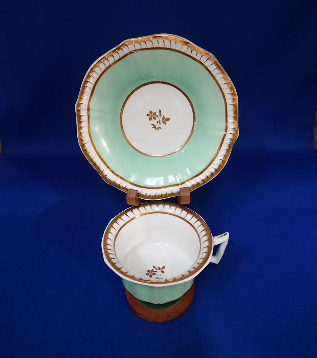 コレクション★リッジウェイ★カップ＆ソーサー　緑ティー碗皿　イギリス製　1800年代中頃　英国アンティーク_画像1