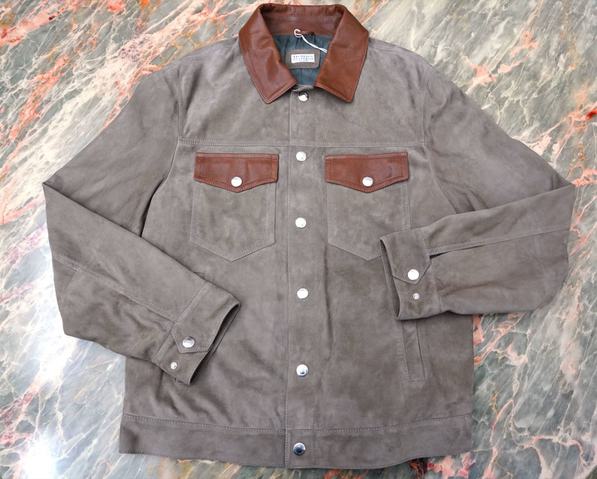 新品 ★ ブルネロ クチネリ BRUNELLO CUCINELLI 2019SS スウェード レザー ジャケット ブルゾン (M) ドープグレー ★ スエード ☆ 定価80万_画像5