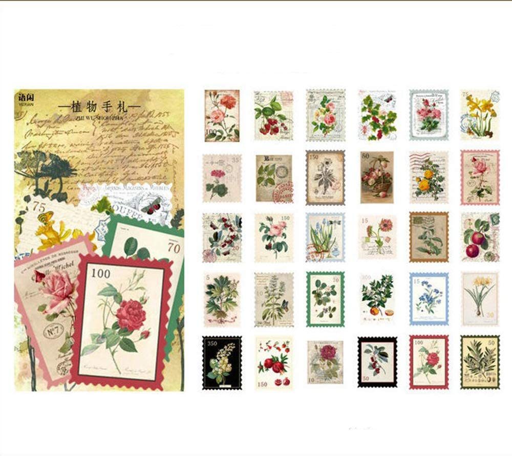 □■□43004-HS□■□[FLAKE-STICKER] ヴィンテージSTAMP_RETRO FLOWER PLANT CODE_画像2