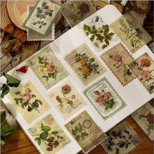 □■□43012-HS□■□[FLAKE-STICKER] ヴィンテージSTAMP_RETRO FLOWER PLANT CODE_画像3