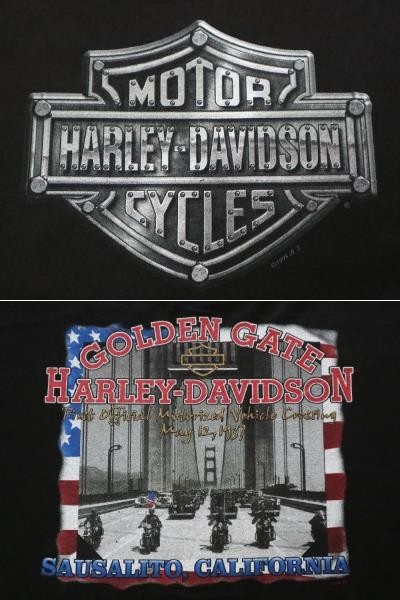 レア! 1937年 ピクチャープリント USA製 1998年 ハーレー ダビッドソン Harley Davidson ビンテージ Tシャツ ブラック 黒 L // 3D EMBLEM_画像1