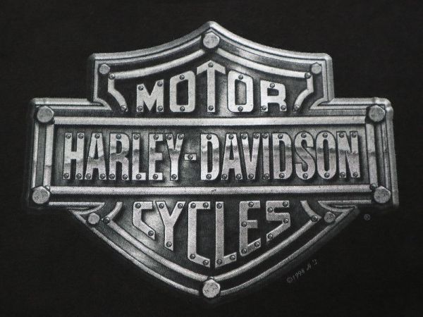 レア! 1937年 ピクチャープリント USA製 1998年 ハーレー ダビッドソン Harley Davidson ビンテージ Tシャツ ブラック 黒 L // 3D EMBLEM_画像6