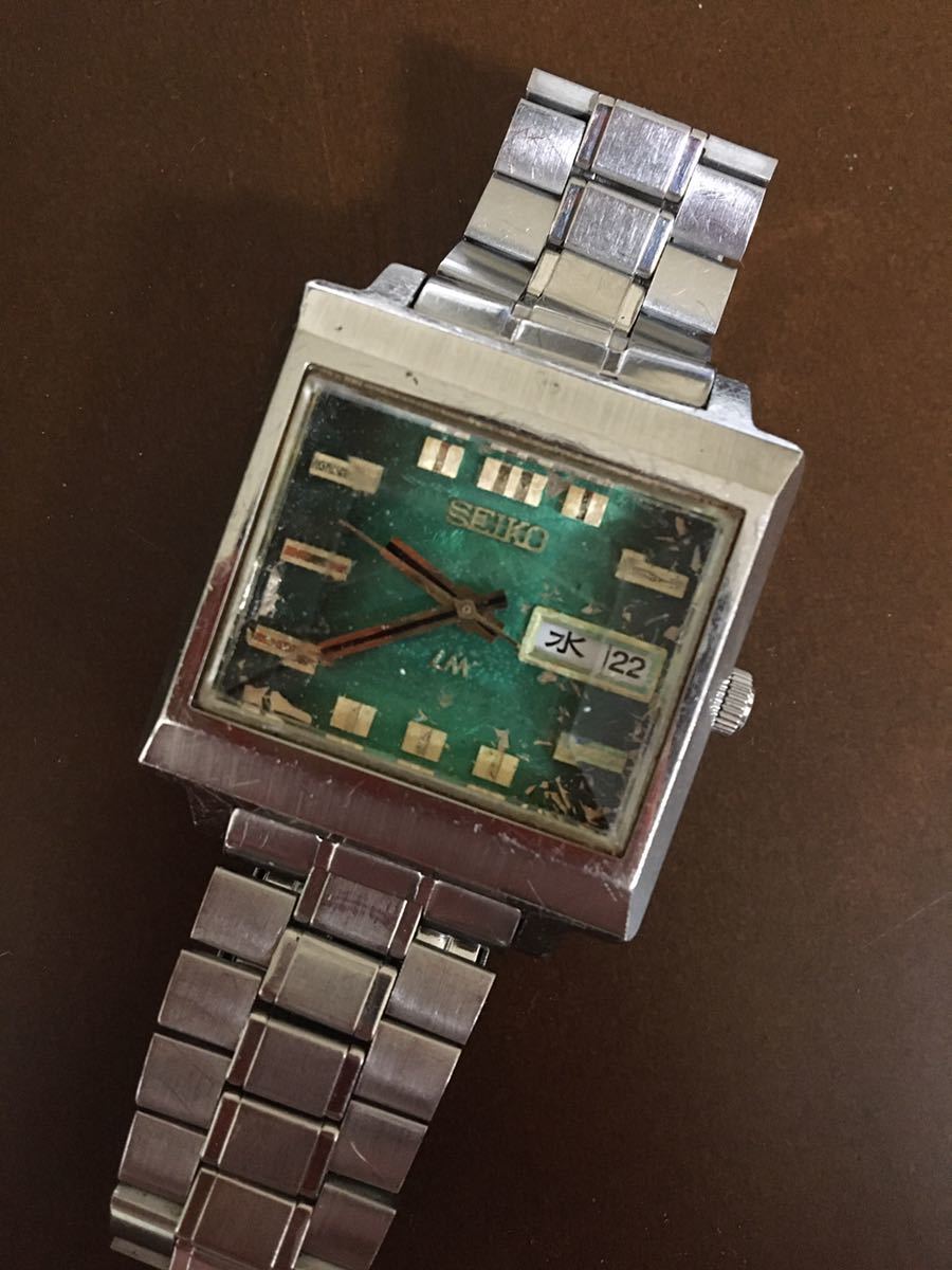 SEIKO セイコー ロードマチック LM 自動巻 5606-5080 スクエア カットガラス グラデーション 緑文字盤 デイデイト 純正ブレス_画像2