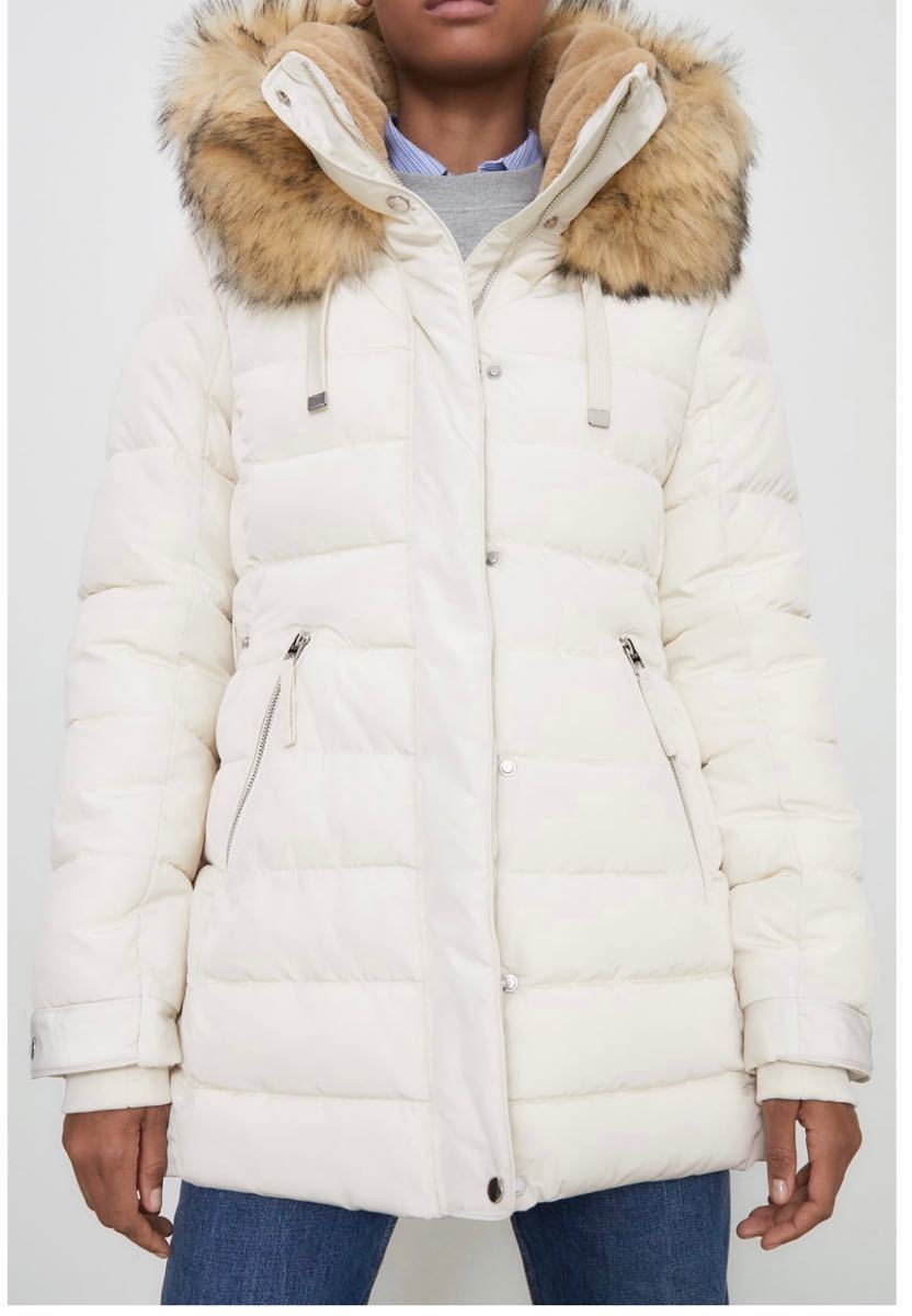 新品タグ付き ZARA ザラ 撥水加工入りパフジャケット ダウンジャケット ファー付きダウンコート ロングダウンコート