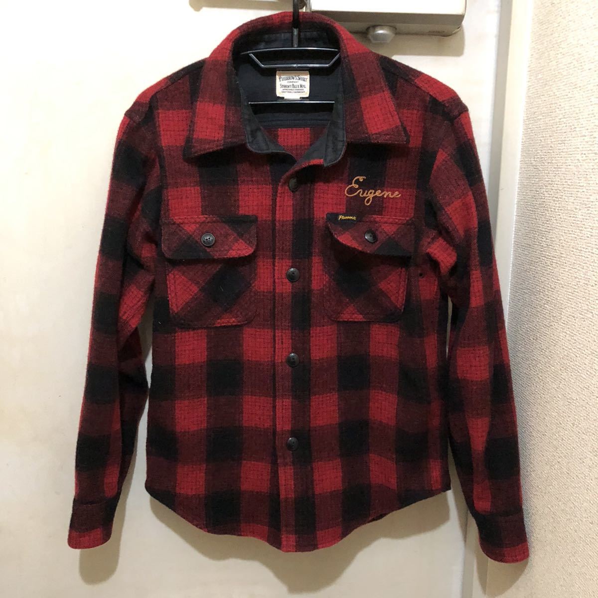 36-Sサイズ！日本製 フェローズ PHERROW'S ウールチェックシャツ CPOジャケット(PWSJ1) 赤黒 チェック柄 ネルシャツ_画像2