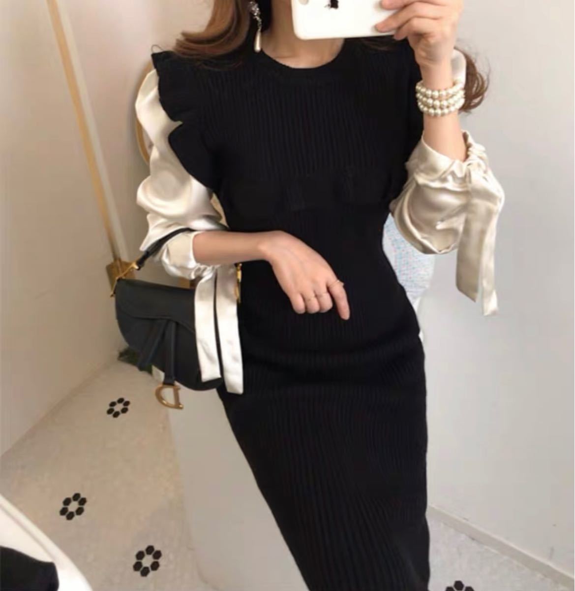 Paypayフリマ 新品 秋冬 ドッキング ブラウス ニット ワンピース 黒 ロング タイト 韓国 ニットワンピース タイトワンピース リブニット Paypayフリマ 新品 秋冬 ドッキング ブラウス ニット ワンピース 黒 ロング タイト 韓国 ニットワンピース タイトワンピース リブニット